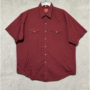 Plains Western Shirt Mens XL Burgandy Pearl Snap Short Sleeve Cowboy Rodeo Ranch